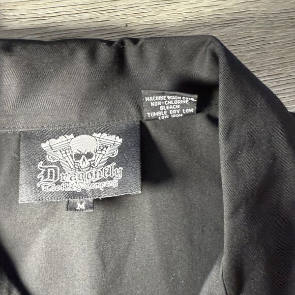 Y2K Dragonfly Button Down Shirt Size XL "RIDE HARD RIDE FREE" Skull Flames - Picture 9 of 10